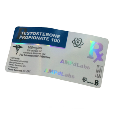 Test Propionate  Injection Medication Glass Vial Labels 25x60mm Laser Hologram Material