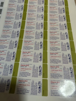 Customized Vitamin B12 Adhesive Injection Oil Labels For 10ml Glass Bottle UV PRINITNG/cmyk prinitng