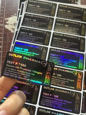 Testo Propionate 100mg Hologram Laser 10ml Vial Labels , Glossy Finish Multi Dose Vial Label