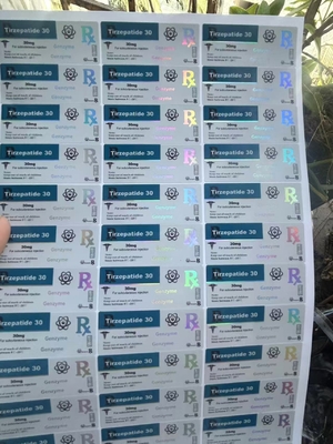 Tirzepatide 40mg Peptide  Glass Vial Labels With Customized Design 