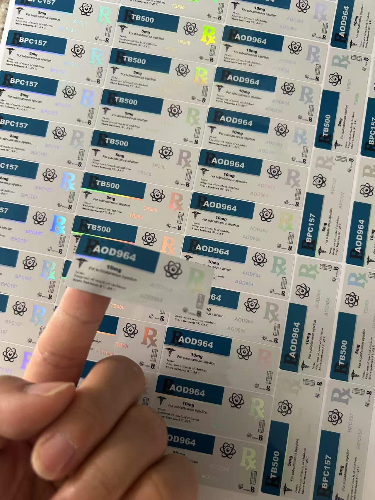 Trueview Glass Labels AOD964 3ml Glass Vial Labels With Hologram PET Materail Laser Shinny Effect