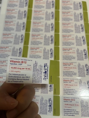 Customized Vitamin B12 Adhesive Injection Oil Labels For 10ml Glass Bottle UV PRINITNG/cmyk prinitng