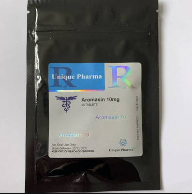 Unique Pharma Aromasin 10mg Labels With Black Aluminum Foil Zipper Bags