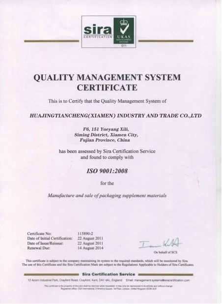 China Hjtc (Xiamen) Industry Co., Ltd Certification